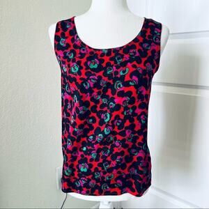 Silk Land Vintage Bright Floral Sleeveless Top